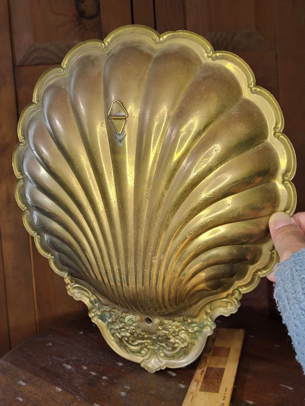 Brass Shell Wall Sconce with Candle Holder